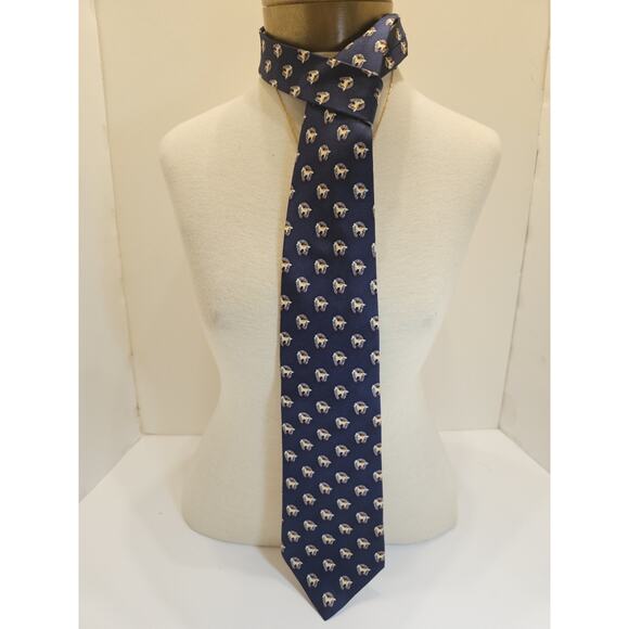 Bijoux Terner Genuine Silk Tie Equestrian Horse Shoe Print Navy Blue - Picture 1 of 5